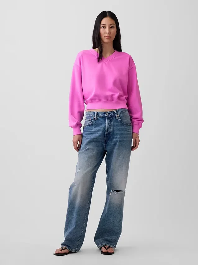 Bluza Vintagesoft z dekoltem w serek w stylu oversize