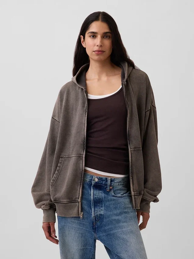 Bluza z kapturem dla dorosłych, oversize, z grubej dzianiny i zamkiem