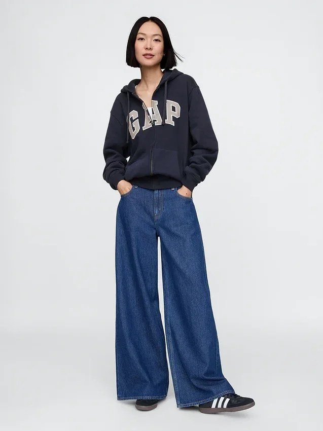 Bluza z kapturem dla dorosłych Vintagesoft Arch Logo Zip