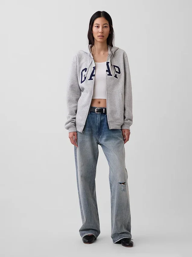 Bluza z kapturem dla dorosłych Vintagesoft Arch Logo Zip