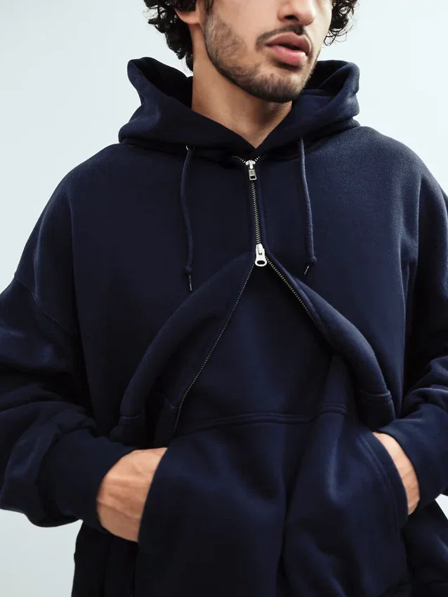 Bluza z kapturem dla dorosłych z bardzo grubej dzianiny frotte z zamkiem błyskawicznym