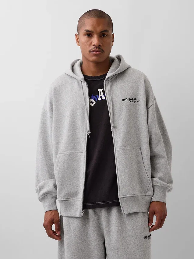 Bluza z kapturem GAP × Awake Ny z grubej dzianiny, oversize, z logo i zamkiem