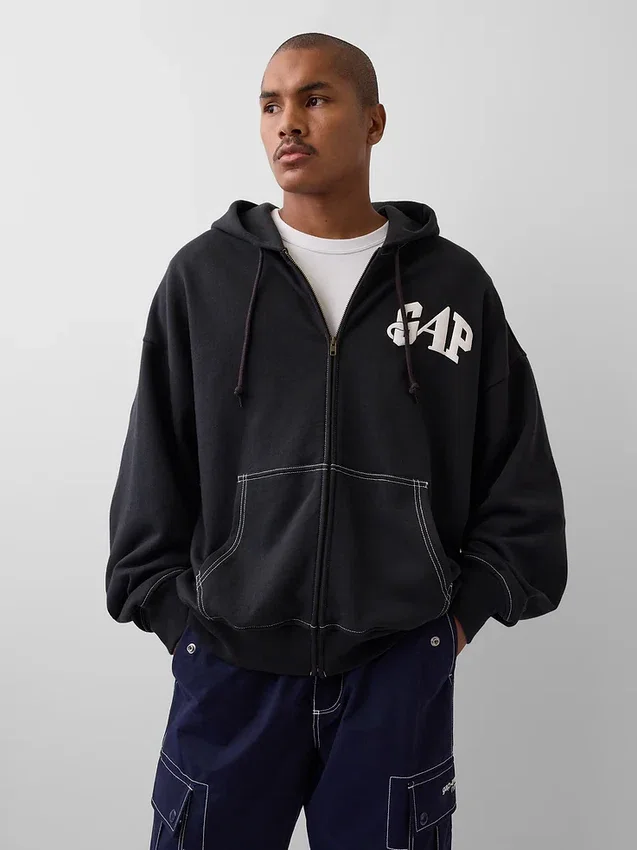 Bluza z kapturem GAP × Awake Ny z grubej dzianiny, oversize, z logo i zamkiem