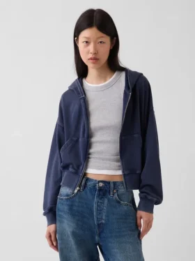 Bluza z kapturem z miękkiej frotte Vintagesoft, oversize, z zamkiem i klinowym krojem