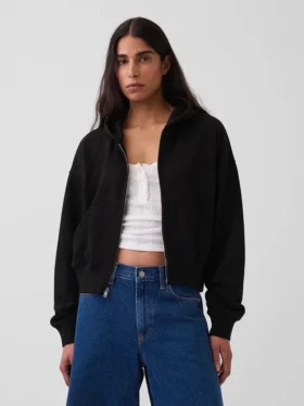 Bluza z kapturem z miękkiej frotte Vintagesoft, oversize, z zamkiem i klinowym krojem