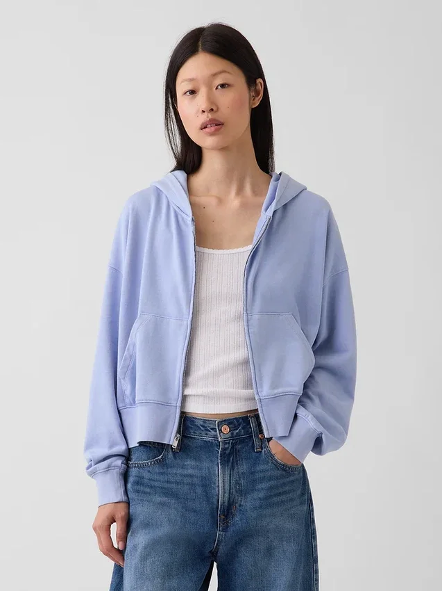 Bluza z kapturem z miękkiej frotte Vintagesoft, oversize, z zamkiem i klinowym krojem