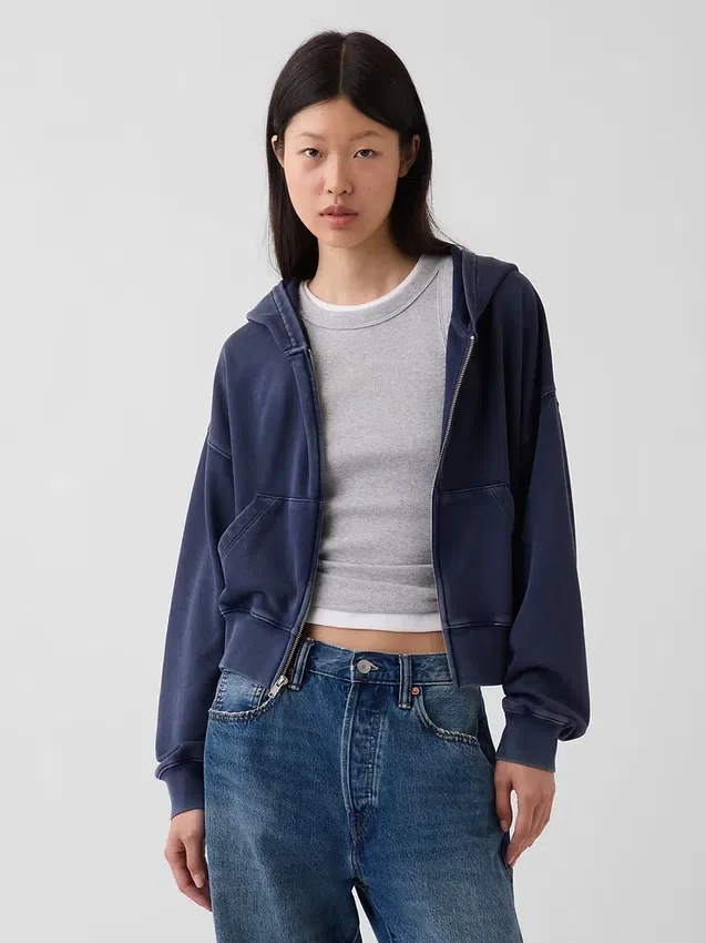 Bluza z kapturem z miękkiej frotte Vintagesoft, oversize, z zamkiem i klinowym krojem