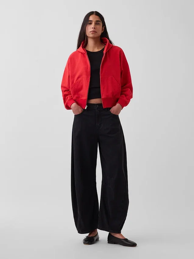 Bluza z kapturem z miękkiej frotte Vintagesoft, oversize, z zamkiem i klinowym krojem