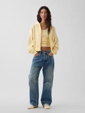 Bluza z kapturem z miękkiej frotte Vintagesoft, oversize, z zamkiem i klinowym krojem