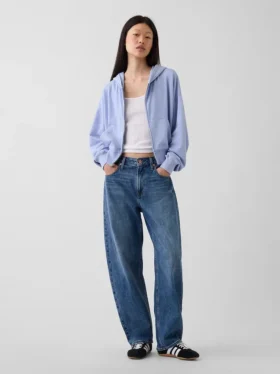 Bluza z kapturem z miękkiej frotte Vintagesoft, oversize, z zamkiem i klinowym krojem