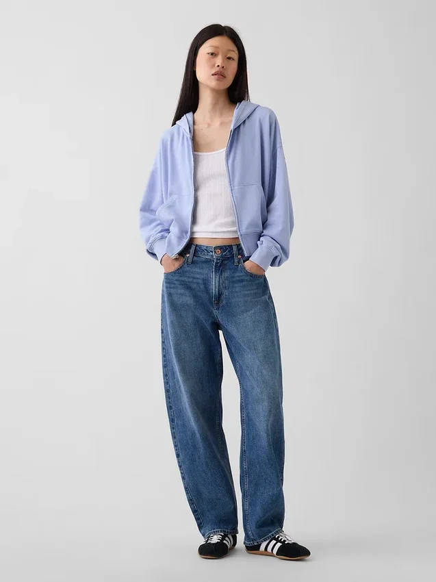 Bluza z kapturem z miękkiej frotte Vintagesoft, oversize, z zamkiem i klinowym krojem