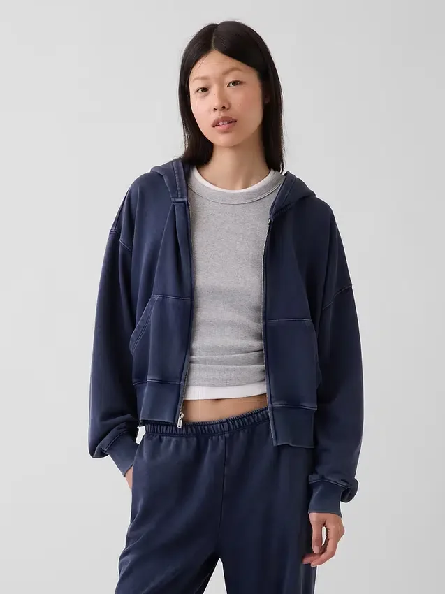 Bluza z kapturem z miękkiej frotte Vintagesoft, oversize, z zamkiem i klinowym krojem