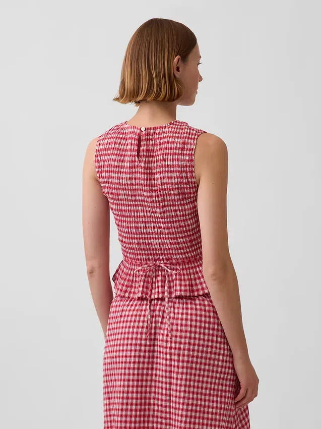 Bluzka z marszczonym peplum w kratkę