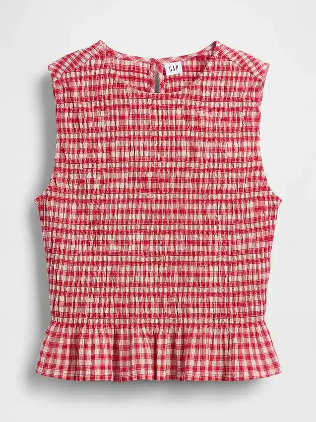 Bluzka z marszczonym peplum w kratkę