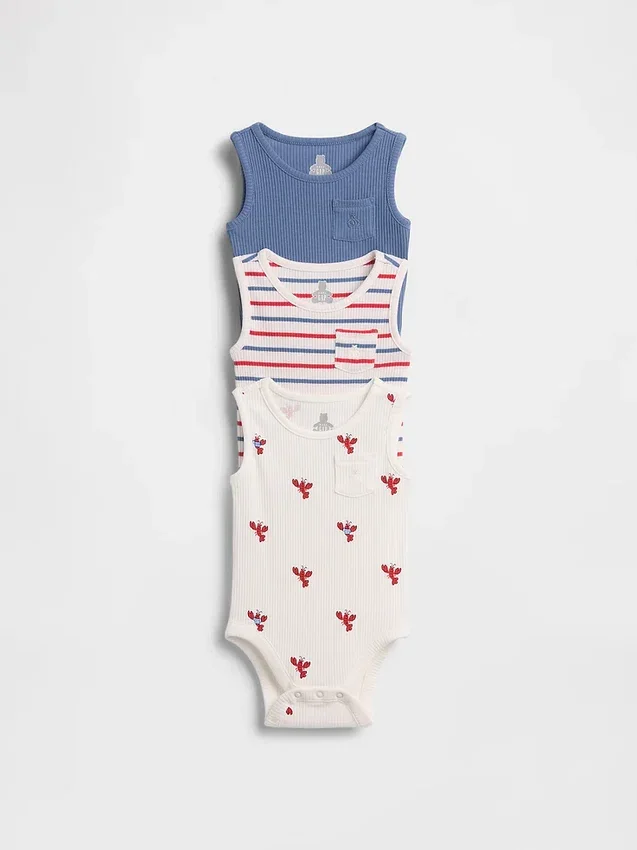 Body bez rękawów z kieszenią „Baby First Favorites” z dzianiny Tinyrib (pakiet 3 szt.)
