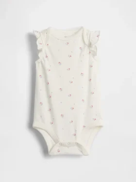Body dla niemowląt z bawełny organicznej z falbanowymi rękawami z serii „Baby First Favorites”