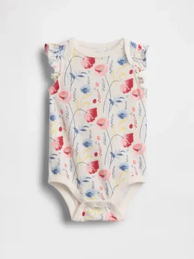 Body dla niemowląt z bawełny organicznej z falbanowymi rękawami z serii „Baby First Favorites”