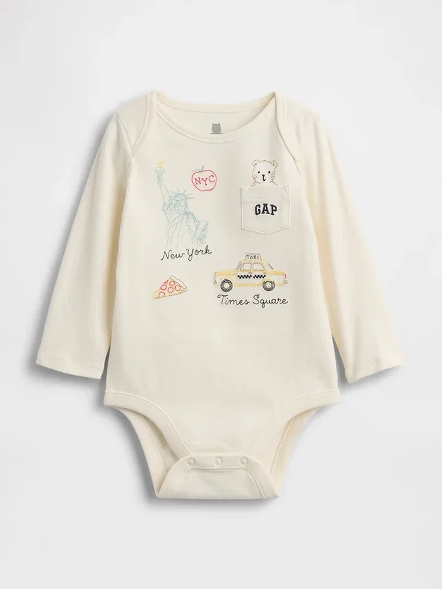 Body z kieszenią z logo NYC z bawełny organicznej z serii „Baby First Favorites”