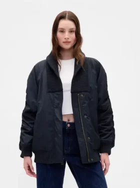 Bomber oversize z dzianinowymi wykończeniami