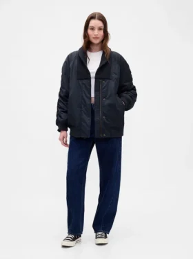 Bomber oversize z dzianinowymi wykończeniami