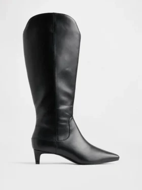 Buty do kolan na niskim obcasie z ostrym czubkiem