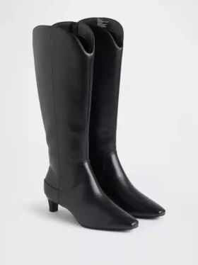 Buty do kolan na niskim obcasie z ostrym czubkiem