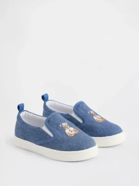 Buty typu slip-on dla maluchów z dżinsu z motywem Brannan Bear