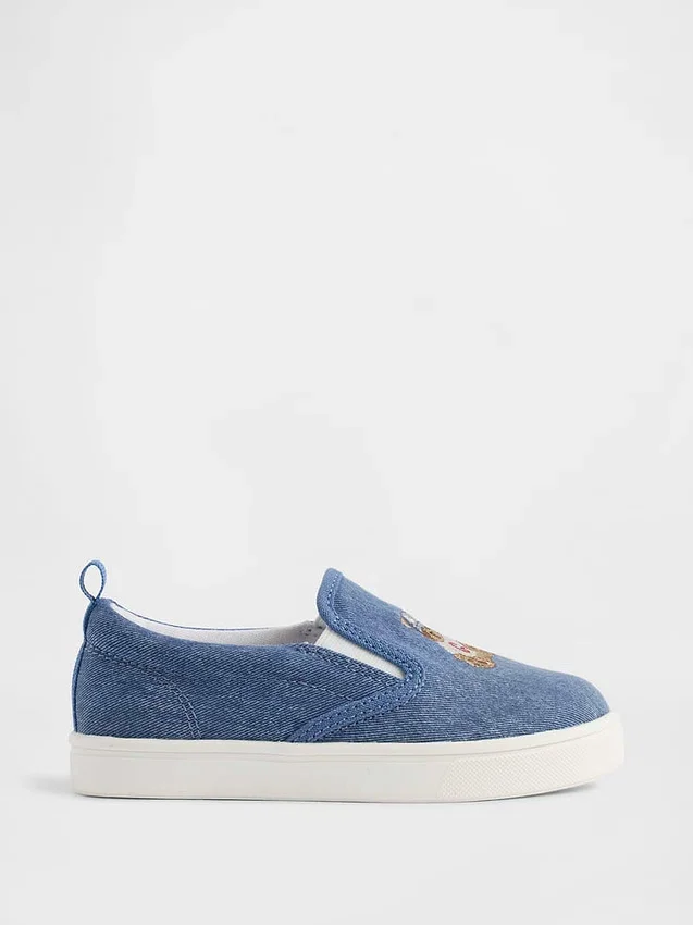 Buty typu slip-on dla maluchów z dżinsu z motywem Brannan Bear