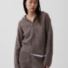 CashSoft Oversized Shaker-Stitch Zip Hoodie