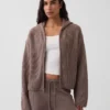 CashSoft Oversized Shaker-Stitch Zip Hoodie