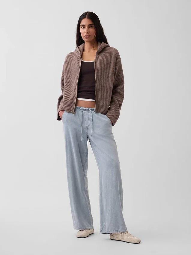 CashSoft Oversized Shaker-Stitch Zip Hoodie