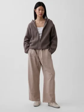 CashSoft Oversized Shaker-Stitch Zip Hoodie