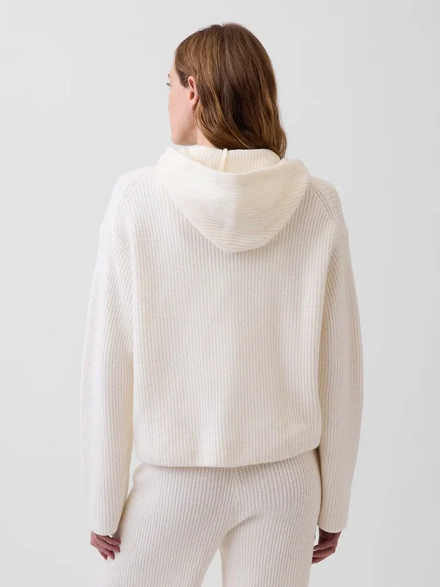 CashSoft Oversized Shaker-Stitch Zip Hoodie