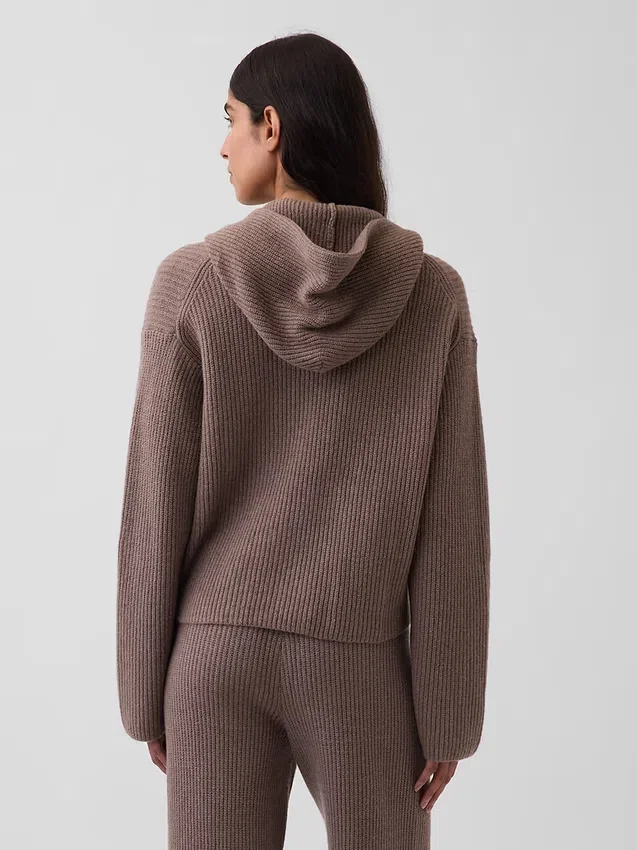CashSoft Oversized Shaker-Stitch Zip Hoodie