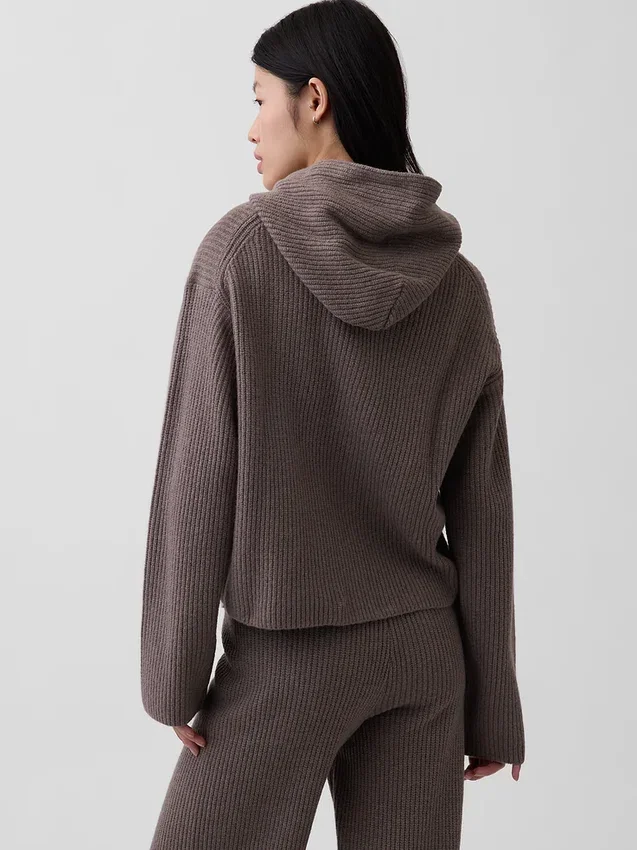 CashSoft Oversized Shaker-Stitch Zip Hoodie
