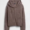 CashSoft Oversized Shaker-Stitch Zip Hoodie