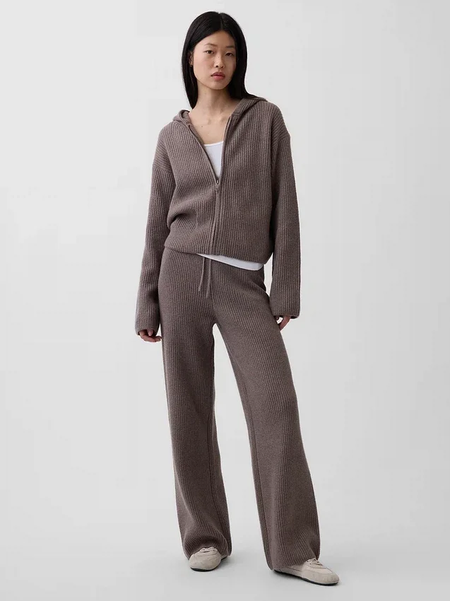 CashSoft Oversized Shaker-Stitch Zip Hoodie