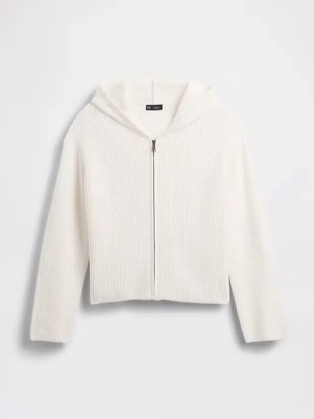 CashSoft Oversized Shaker-Stitch Zip Hoodie