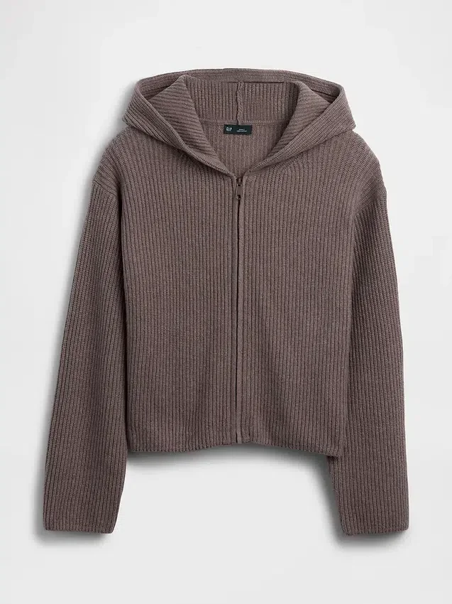 CashSoft Oversized Shaker-Stitch Zip Hoodie