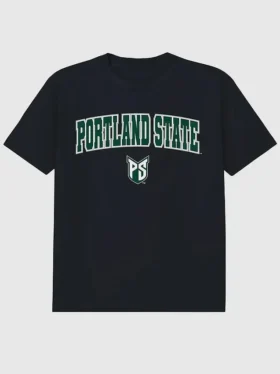 Czarna koszulka z nadrukiem przedstawiającym Arch Logo Uniwersytetu Stanowego w Portland