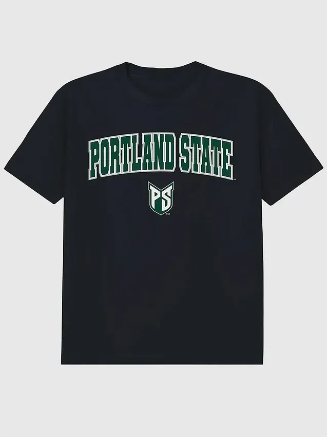 Czarna koszulka z nadrukiem przedstawiającym Arch Logo Uniwersytetu Stanowego w Portland