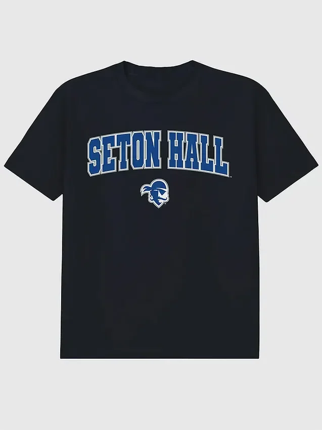 Czarny T-shirt z nadrukiem Arch Logo Uniwersytetu Seton Hall