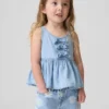 Denimowy top bez rękawów z kokardką dla niemowląt i Maluchów