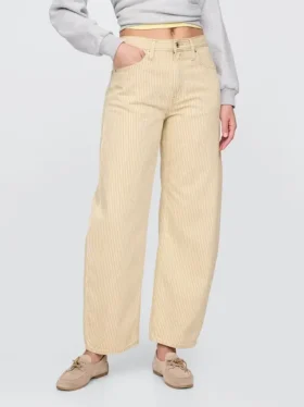 Dżinsy typu barrel z wysokim stanem w khaki paski