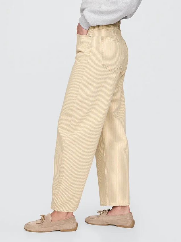 Dżinsy typu barrel z wysokim stanem w khaki paski