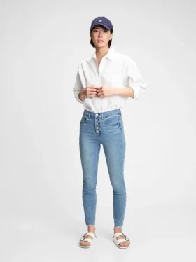 Dżinsy typu true skinny z wysokim stanem i ukrytymi kieszeniami wygładzającymi sylwetkę