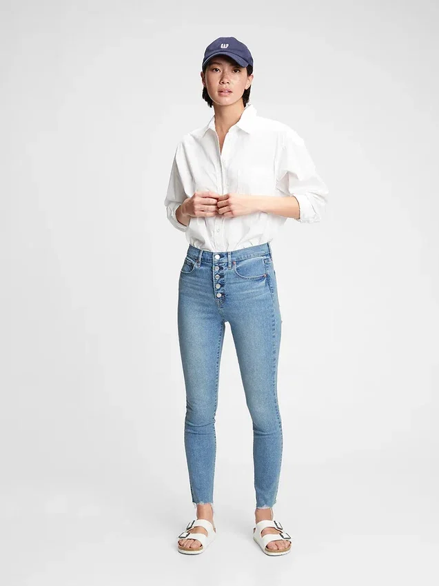 Dżinsy typu true skinny z wysokim stanem i ukrytymi kieszeniami wygładzającymi sylwetkę