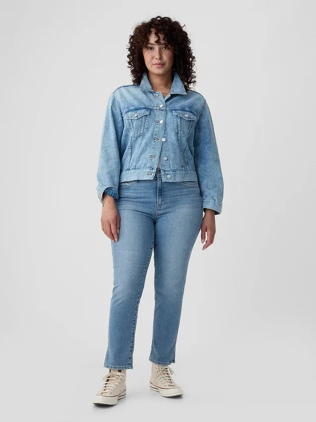 Dżinsy vintage slim o średnim stanie z rozcięciem na dole nogawek
