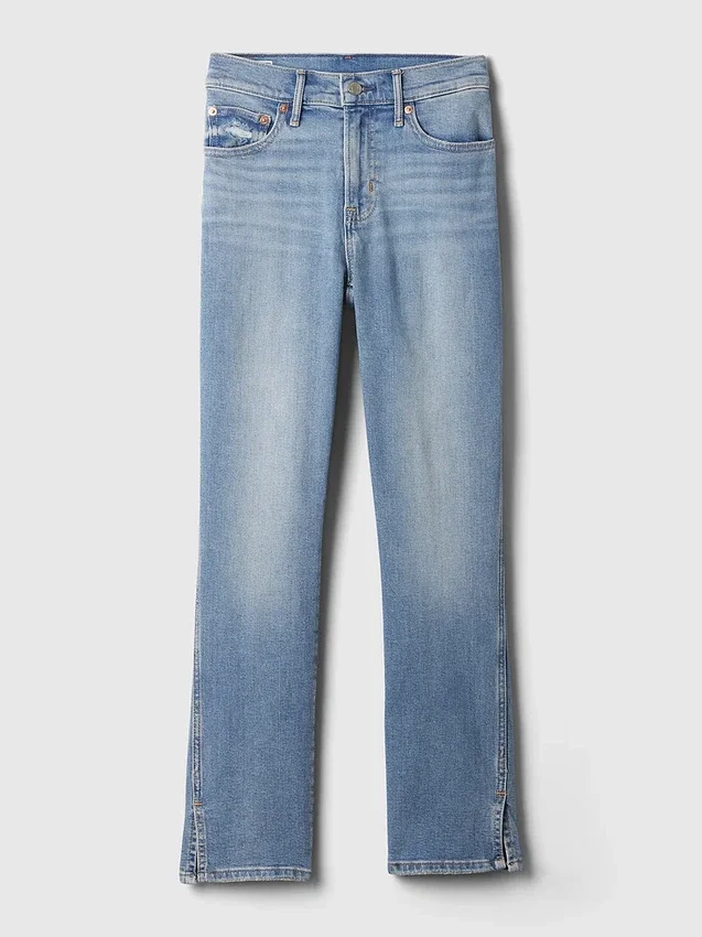 Dżinsy vintage slim o średnim stanie z rozcięciem na dole nogawek