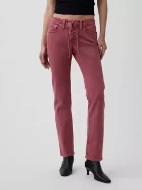 Dżinsy z niskim stanem, sznurowane, o prostym kroju typu slim w stylu lat 90.